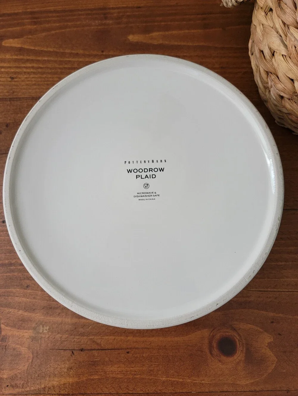 Pottery Barn Woodrow Plaid Large Pet Stoneware Dog Dish Food Or Water Bowl